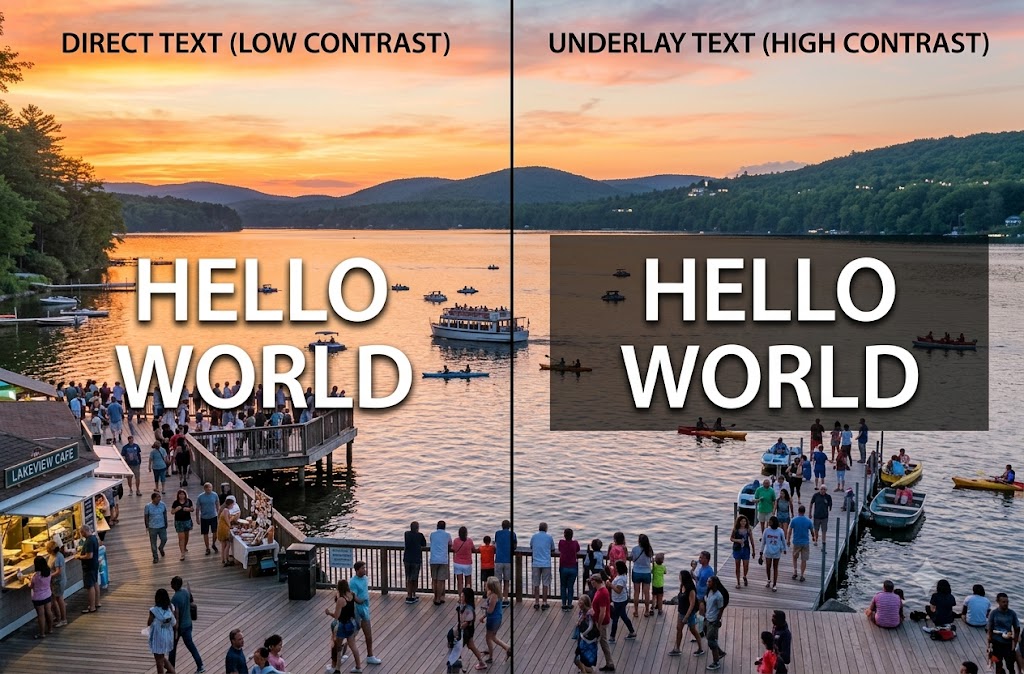 An image split in two halves, to demonstrate the effectiveness of text overlaying.